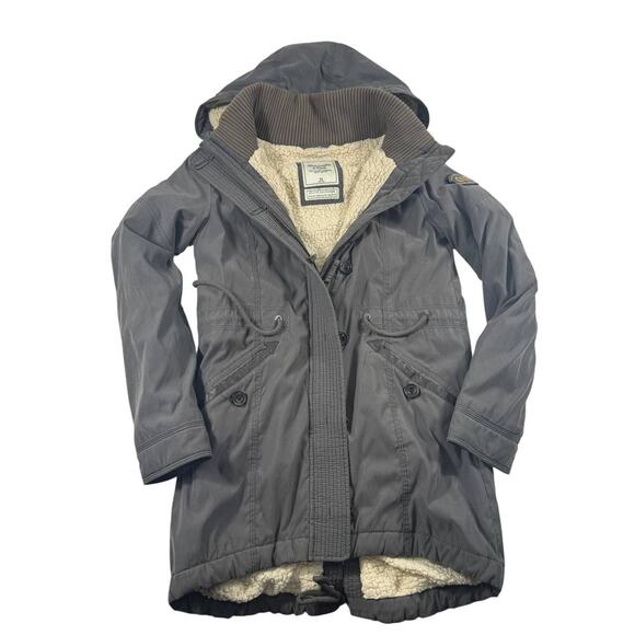 Abercrombie & Fitch Jacket Women’s M Gray Parka Sherpa Lined Utility Outerwear - Picture 1 of 12